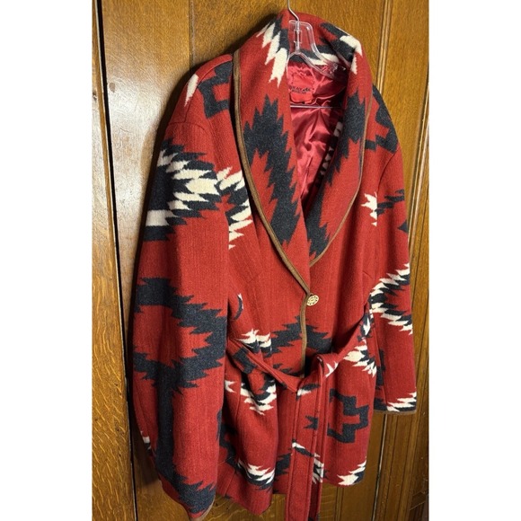Plus 3X Black Mountain Red Aztec Southwest Navajo Western Coat Button Tie - Picture 1 of 9